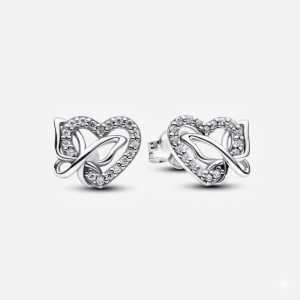Bông Tai Nụ Bạc LITI SILVER Trái Tim & Cánh Bướm Gắn Kết